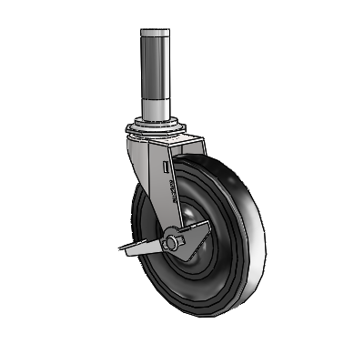 Regent Expanding Adapter Bright Chrome Swivel Caster with 5 x .9375 Black Hard Rubber Wheel and Side Brake