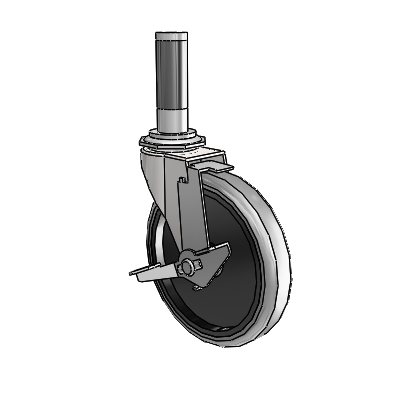 Regent Expanding Adapter Bright Chrome Swivel Caster with 5 x .9375 Grey Thermoplastic Rubber Wheel and Tread Lock Brake