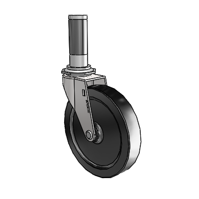 Regent Expanding Adapter Bright Chrome Swivel Caster with 5 x .9375 Black Polyolefin Wheel