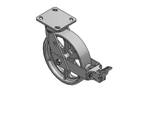 170 Series Top Plate Swivel Caster with 8 x 2 Grey Enamel CA - Cast Iron Wheel and Face Brake