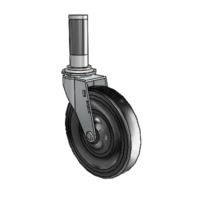 Regent Expanding Adapter Zinc Swivel Caster with 5 x .9375 Black Soft Rubber Wheel