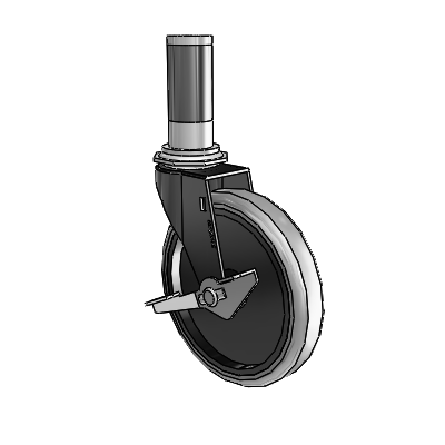 Regent Expanding Adapter Black Oxide Swivel Caster with 5 x .9375 Grey Thermoplastic Rubber Wheel and Side Brake