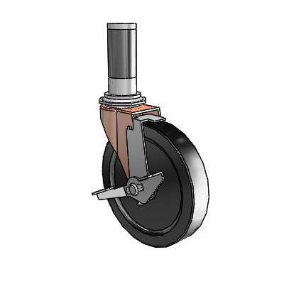Regent Expanding Adapter Copper Oxide Swivel Caster with 5 x .9375 Black Polyolefin Wheel and Tread Lock Brake