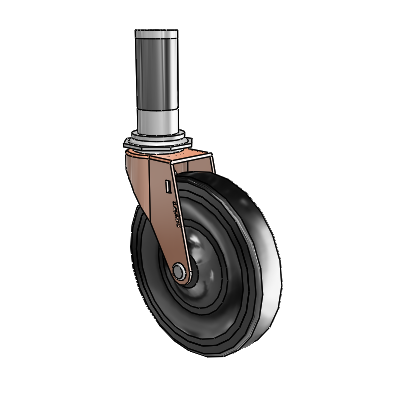 Regent Expanding Adapter Copper Oxide Swivel Caster with 5 x .9375 Black Hard Rubber Wheel
