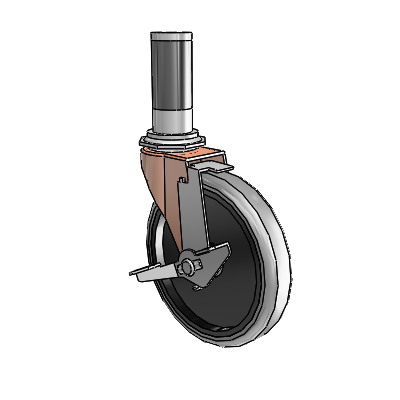 Regent Expanding Adapter Copper Oxide Swivel Caster with 5 x .9375 Grey Thermoplastic Rubber Wheel and Tread Lock Brake