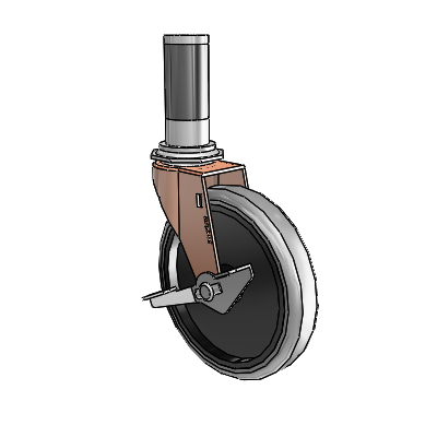 Regent Expanding Adapter Copper Oxide Swivel Caster with 5 x .9375 Grey Thermoplastic Rubber Wheel and Side Brake