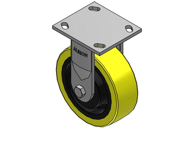 170 Series Top Plate Rigid Caster with 6 x 2 Yellow Tread on Black Cast Iron Core PF - Polyurethane (Heavy Duty Cast Iron Core) Wheel