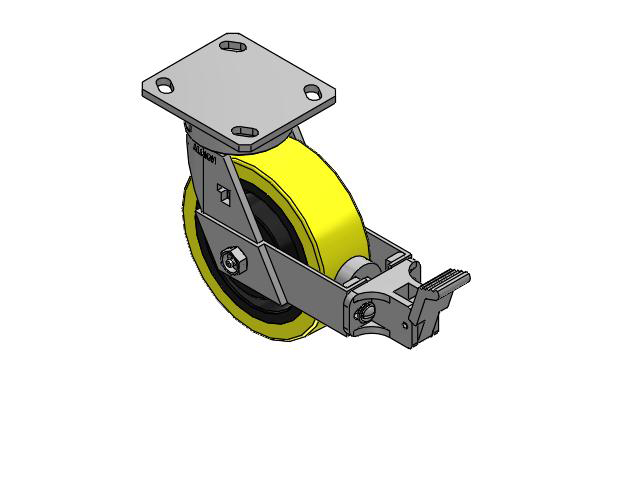 170 Series Top Plate Swivel Caster with 6 x 2 Yellow Tread on Black Cast Iron Core PF - Polyurethane (Heavy Duty Cast Iron Core) Wheel and Face Brake