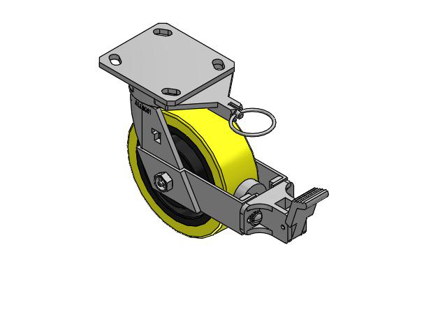 170 Series Top Plate Swivel Caster with 6 x 2 Yellow Tread on Black Cast Iron Core PF - Polyurethane (Heavy Duty Cast Iron Core) Wheel and Face Brake