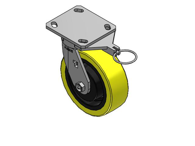 170 Series Top Plate Swivel Caster with 6 x 2 Yellow Tread on Black Cast Iron Core PF - Polyurethane (Heavy Duty Cast Iron Core) Wheel