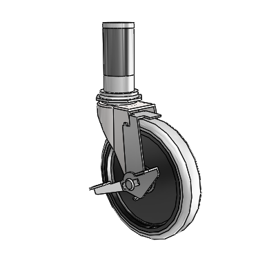 Roulette pivotante Regent à adaptateur extensible, finition chrome brillant, équipée de 5 roues en uréthane thermoplastique gris de 0,9375 et d'un frein à blocage de la roue