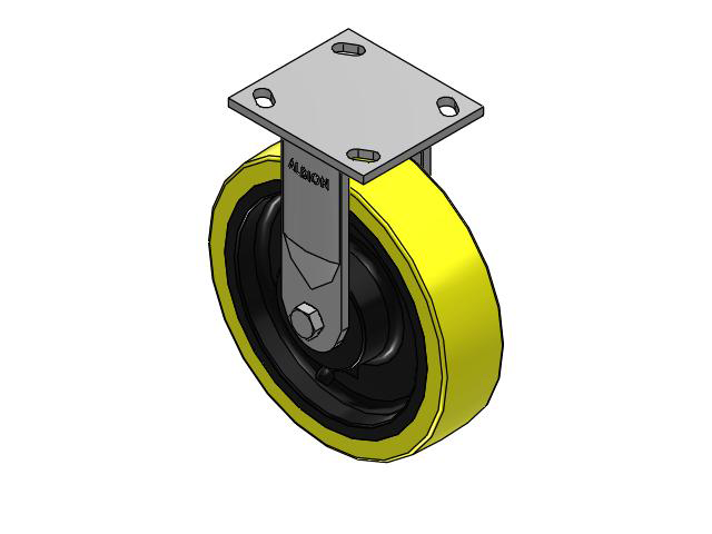 170 Series Top Plate Rigid Caster with 8 x 2 Yellow Tread on Black Cast Iron Core PF - Polyurethane (Heavy Duty Cast Iron Core) Wheel