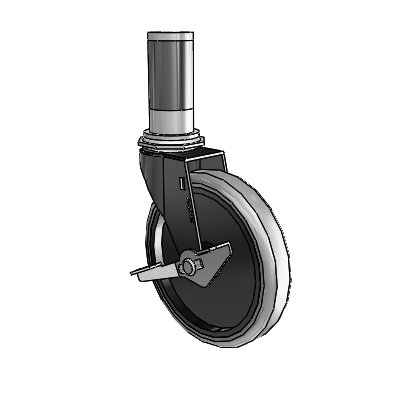 Regent Expanding Adapter Black Oxide Swivel Caster with 5 x .9375 Grey Thermoplastic Rubber Wheel and Side Brake