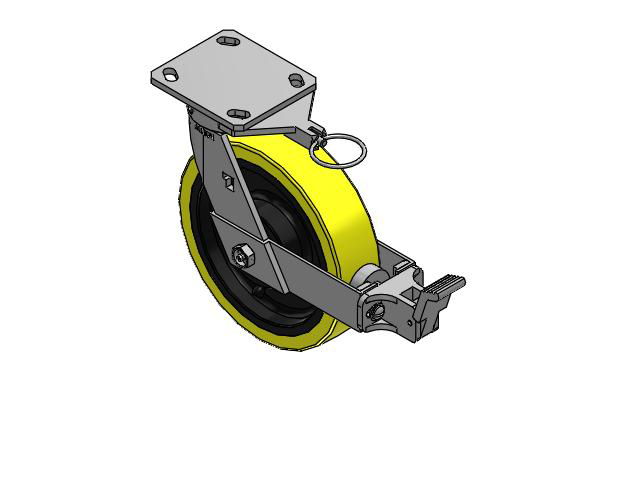 170 Series Top Plate Swivel Caster with 8 x 2 Yellow Tread on Black Cast Iron Core PF - Polyurethane (Heavy Duty Cast Iron Core) Wheel and Face Brake