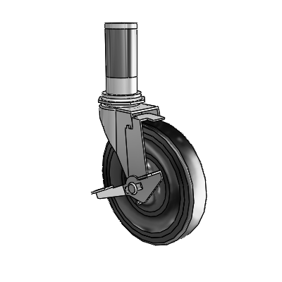 Regent Expanding Adapter Polished Nickel Swivel Caster with 5 x .9375 Black Soft Rubber Wheel and Tread Lock Brake