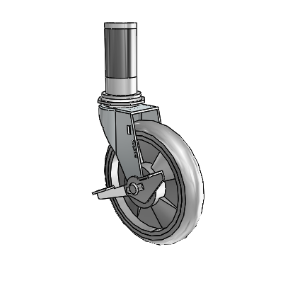 Regent Expanding Adapter Zinc Swivel Caster with 5 x .9375 Grey MonoTech Wheel and Side Brake