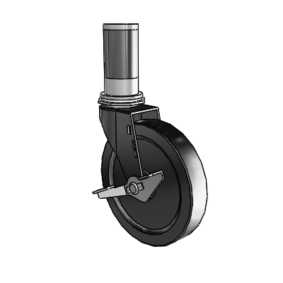 Regent Expanding Adapter Black Oxide Swivel Caster with 5 x .9375 Black Polyolefin Wheel and Side Brake