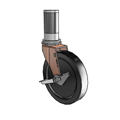 Regent Expanding Adapter Copper Oxide Swivel Caster with 5 x .9375 Black Polyolefin Wheel and Side Brake