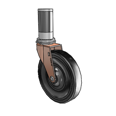 Regent Expanding Adapter Copper Oxide Swivel Caster with 5 x .9375 Black Hard Rubber Wheel