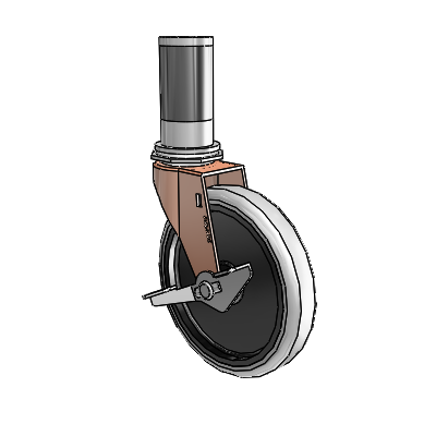 Regent Expanding Adapter Copper Oxide Swivel Caster with 5 x .9375 Grey Thermoplastic Urethane Wheel and Side Brake