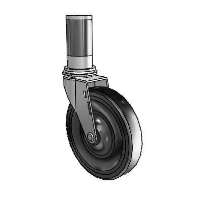 Regent Expanding Adapter Polished Nickel Swivel Caster with 5 x .9375 Black Hard Rubber Wheel