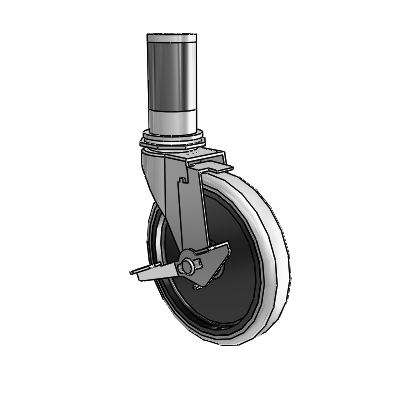 Roulette pivotante Regent à adaptateur extensible, finition nickel poli, équipée de 5 roues en uréthane thermoplastique gris de 0,9375 et d'un frein à blocage de la bande de roulement
