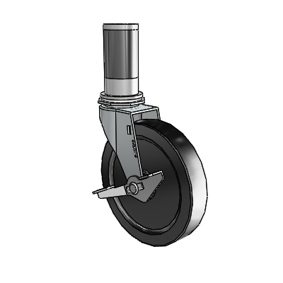 Regent Expanding Adapter Zinc Swivel Caster with 5 x .9375 Black Polyolefin Wheel and Side Brake