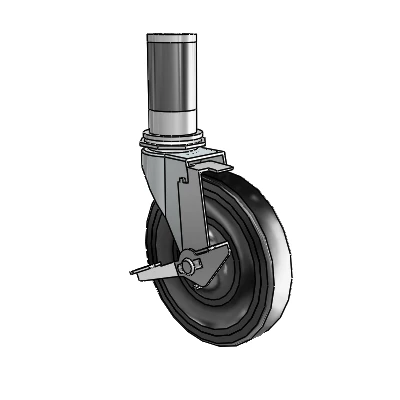 Regent Expanding Adapter Zinc Swivel Caster with 5 x .9375 Black Soft Rubber Wheel and Tread Lock Brake
