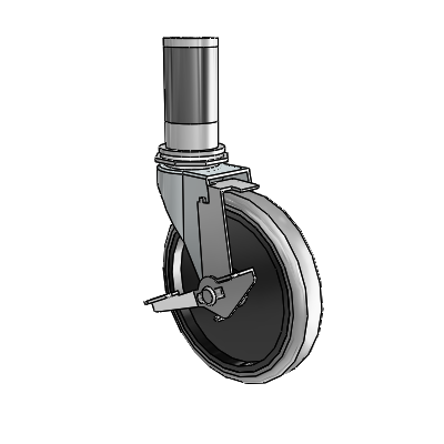 Regent Expanding Adapter Zinc Swivel Caster with 5 x .9375 Grey Thermoplastic Rubber Wheel and Tread Lock Brake