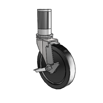 Regent Expanding Adapter Bright Chrome Swivel Caster with 5 x .9375 Black Polyolefin Wheel and Tread Lock Brake