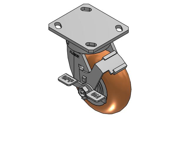 170 Series Top Plate Swivel Caster with 5 x 2 Butterscotch Tread on Aluminum Core PM - Round Polyurethane (Aluminum Core) Wheel and Face Brake