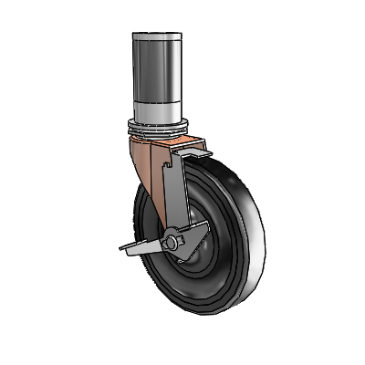 Regent Expanding Adapter Copper Oxide Swivel Caster with 5 x .9375 Black Soft Rubber Wheel and Tread Lock Brake