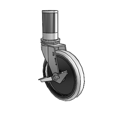 Regent Expanding Adapter Polished Nickel Swivel Caster with 5 x .9375 Grey Thermoplastic Urethane Wheel and Side Brake