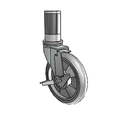 Roulette pivotante en zinc avec adaptateur d'extension Regent, équipée de 5 roues MonoTech grises de 0,9375 et d'un frein à blocage de la bande de roulement