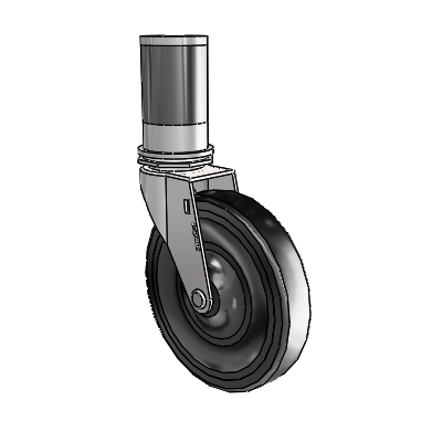 Regent Expanding Adapter Bright Chrome Swivel Caster with 5 x .9375 Black Soft Rubber Wheel