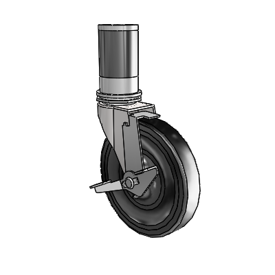 Regent Expanding Adapter Bright Chrome Swivel Caster with 5 x .9375 Black Soft Rubber Wheel and Tread Lock Brake