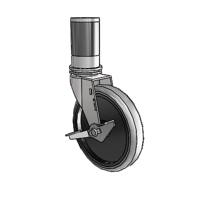 Regent Expanding Adapter Bright Chrome Swivel Caster with 5 x .9375 Grey Thermoplastic Rubber Wheel and Side Brake