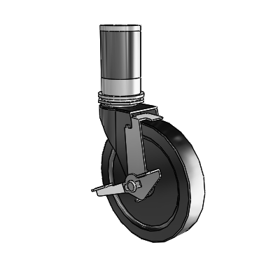 Regent Expanding Adapter Black Oxide Swivel Caster with 5 x .9375 Black Polyolefin Wheel and Tread Lock Brake