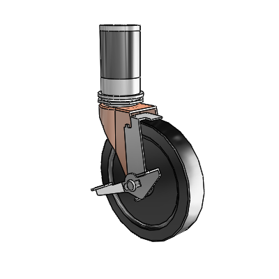 Ruedas giratorias con adaptador extensible Regent de óxido de cobre, con 5 ruedas de poliolefina negra de 0,9375 y freno de bloqueo de la banda de rodadura