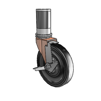 Roulette pivotante Regent à adaptateur extensible en oxyde de cuivre, équipée de 5 roues en caoutchouc souple noir de 0,9375 et d'un frein à blocage de la bande de roulement
