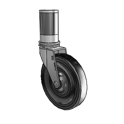 Regent Expanding Adapter Polished Nickel Swivel Caster with 5 x .9375 Black Hard Rubber Wheel