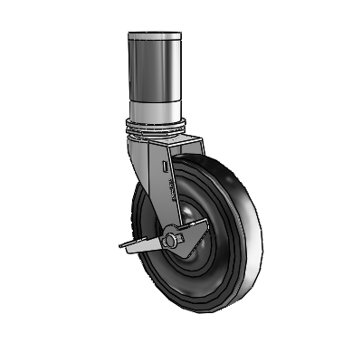 Regent Expanding Adapter Polished Nickel Swivel Caster with 5 x .9375 Black Hard Rubber Wheel and Side Brake