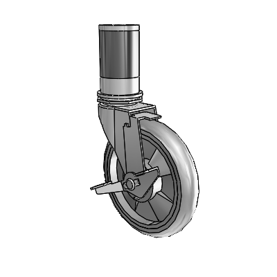 Regent Expanding Adapter Polished Nickel Swivel Caster with 5 x .9375 Grey MonoTech Wheel and Tread Lock Brake