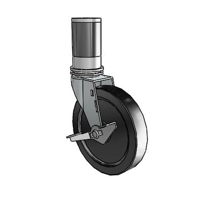 Regent Expanding Adapter Zinc Swivel Caster with 5 x .9375 Black Polyolefin Wheel and Side Brake