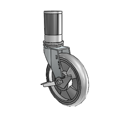 Regent Expanding Adapter Zinc Swivel Caster with 5 x .9375 Grey MonoTech Wheel and Side Brake