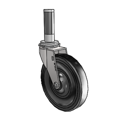 Regent Expanding Adapter Bright Chrome Swivel Caster with 5 x .9375 Black Soft Rubber Wheel