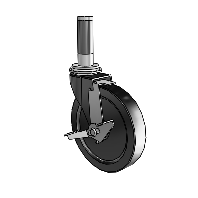 Regent Expanding Adapter Black Oxide Swivel Caster with 5 x .9375 Black Polyolefin Wheel and Tread Lock Brake