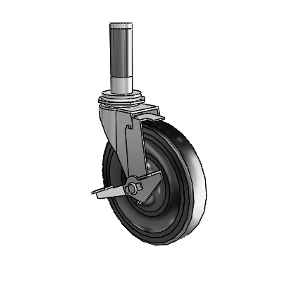 Regent Expanding Adapter Polished Nickel Swivel Caster with 5 x .9375 Black Soft Rubber Wheel and Tread Lock Brake