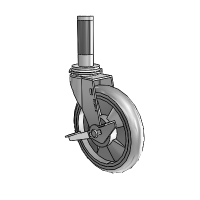 Regent Expanding Adapter Polished Nickel Swivel Caster with 5 x .9375 Grey MonoTech Wheel and Side Brake