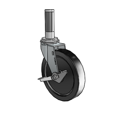 Regent Expanding Adapter Zinc Swivel Caster with 5 x .9375 Black Polyolefin Wheel and Side Brake